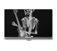 AQRJLPM Skull Skeleton Playing Guitar Business Card Holder Business Card Case Pocket Card Holders Metal Slim Name Card Holder Professional Multi Wallet Credit Card ID Case for Men Women, silver, One