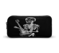 AQRJLPM Skull Skeleton Playing Guitar Pencil Pouch Big Capacity Simple Marker Pouch Portable Aesthetic Zipper Pencil Case