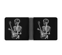 AQRJLPM Skull Skeleton Playing Guitar Wallet with Money Clip Leather Bifold Wallet Slim Credit Card Holder Gift for Men