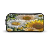 AQRJLPM Sunflowers Daisy Rose Flowers Pencil Pouch Big Capacity Simple Marker Pouch Portable Aesthetic Zipper Pencil Case