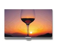 AQRJLPM Sunset Wine Glass Business Card Holder Business Card Case Pocket Card Holders Metal Slim Name Card Holder Professional Multi Wallet Credit Card ID Case for Men Women, silver, One Size