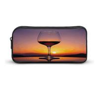 AQRJLPM Sunset Wine Glass Pencil Pouch Big Capacity Simple Marker Pouch Portable Aesthetic Zipper Pencil Case