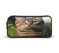 AQRJLPM Tabby Cat on The Grass Pencil Pouch Big Capacity Simple Marker Pouch Portable Aesthetic Zipper Pencil Case