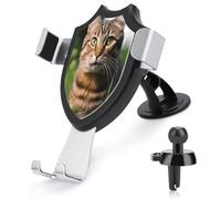 AQRJLPM Tabby Cat on The Grass Phone Holder Car Hands-Free Mount Holders for Dashboard Windshield Vent Metal Hook Clip Cell Phone Mount for All Smartphones & Car Models