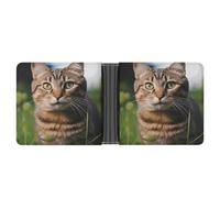 AQRJLPM Tabby Cat on The Grass Wallet with Money Clip Leather Bifold Wallet Slim Credit Card Holder Gift for Men