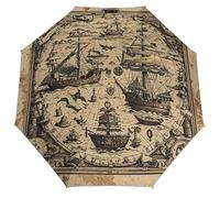 AQRJLPM Treasure Map Maritime Pirate Windproof Umbrella UV Protection Automatic Open Umbrella with Strong Lightweight Durable Frame Premium Collapsible Travel Umbrellas for Men Women