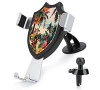 AQRJLPM Tropical Floral Pattern Phone Holder Car Hands-Free Mount Holders for Dashboard Windshield Vent Metal Hook Clip Cell Phone Mount for All Smartphones & Car Models