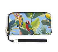 AQRJLPM Tropical Plants And Parrots Wallet Leather Zipper Around Clutch Wallet Large Capacity Purse with Wristlet Strap, white, 20.0*10.5cm, Wallet