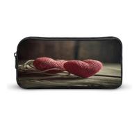 AQRJLPM Two Crocheted Hearts Pencil Pouch Big Capacity Simple Marker Pouch Portable Aesthetic Zipper Pencil Case
