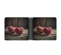 AQRJLPM Two Crocheted Hearts Wallet with Money Clip Leather Bifold Wallet Slim Credit Card Holder Gift for Men