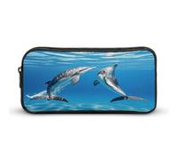 AQRJLPM Two Dolphins Pencil Pouch Big Capacity Simple Marker Pouch Portable Aesthetic Zipper Pencil Case
