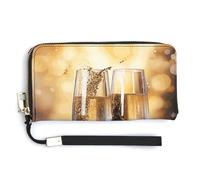 AQRJLPM Two Glasses of Champagne Wallet Leather Zipper Around Clutch Wallet Large Capacity Purse with Wristlet Strap, white, 20.0*10.5cm, Wallet