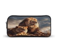 AQRJLPM Two Lions Pencil Pouch Big Capacity Simple Marker Pouch Portable Aesthetic Zipper Pencil Case