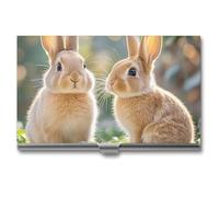 AQRJLPM Two Little Cute Rabbits Business Card Holder Business Card Case Pocket Card Holders Metal Slim Name Card Holder Professional Multi Wallet Credit Card ID Case for Men Women, silver, One Size