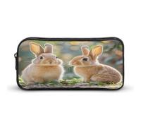 AQRJLPM Two Little Cute Rabbits Pencil Pouch Big Capacity Simple Marker Pouch Portable Aesthetic Zipper Pencil Case