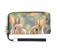 AQRJLPM Two Little Cute Rabbits Wallet Leather Zipper Around Clutch Wallet Large Capacity Purse with Wristlet Strap, white, 20.0*10.5cm, Wallet