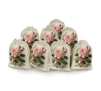 AQRJLPM Vintage Beautiful Rose Drawstring Pouches Reusable Burlap Soft Sachet Bag Multipurpose Cotton Small Jewelry Pouch for Party Wedding Storage Home Supplies (8 Pcs)