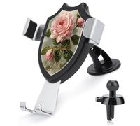 AQRJLPM Vintage Beautiful Rose Phone Holder Car Hands-Free Mount Holders for Dashboard Windshield Vent Metal Hook Clip Cell Phone Mount for All Smartphones & Car Models