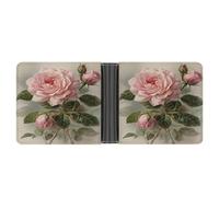 AQRJLPM Vintage Beautiful Rose Wallet with Money Clip Leather Bifold Wallet Slim Credit Card Holder Gift for Men