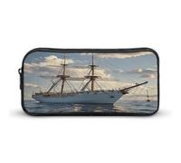 AQRJLPM Vintage Nautical White Ship Pencil Pouch Big Capacity Simple Marker Pouch Portable Aesthetic Zipper Pencil Case