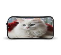 AQRJLPM White Cat Pencil Pouch Big Capacity Simple Marker Pouch Portable Aesthetic Zipper Pencil Case