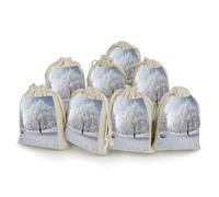 AQRJLPM White Snow Tree Drawstring Pouches Reusable Burlap Soft Sachet Bag Multipurpose Cotton Small Jewelry Pouch for Party Wedding Storage Home Supplies (8 Pcs)