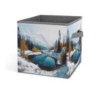 AQRJLPM Winter Mountains Snow Scene Stackable Large Storage Bins, Oxford Fabric Storage Cubes With Double Handles,Storage Containers For Clothing, Toys, Books, Drinks
