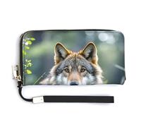 AQRJLPM Wolf On The Grass Wallet Leather Zipper Around Clutch Wallet Large Capacity Purse with Wristlet Strap, white, 20.0*10.5cm, Wallet