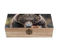 AQRJLPM Wooden Jewelry Box Beautifully Keepsake Box Trinket Box Keepsake Storage Organizer Bear Eats Fish Handmade Wooden Box for Storing Jewelry, Coins, Tartot Cards, Small Treasures