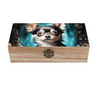AQRJLPM Wooden Jewelry Box Beautifully Keepsake Box Trinket Box Keepsake Storage Organizer Gem Cave Chihuahua Handmade Wooden Box for Storing Jewelry, Coins, Tartot Cards, Small Treasures