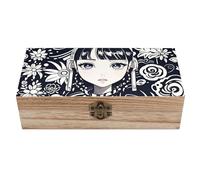 AQRJLPM Wooden Jewelry Box Beautifully Keepsake Box Trinket Box Keepsake Storage Organizer Ink Style Pattern Handmade Wooden Box for Storing Jewelry, Coins, Tartot Cards, Small Treasures