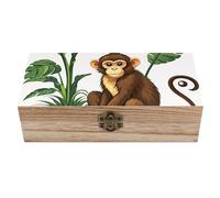 AQRJLPM Wooden Jewelry Box Beautifully Keepsake Box Trinket Box Keepsake Storage Organizer Monkey And Plant Handmade Wooden Box for Storing Jewelry, Coins, Tartot Cards, Small Treasures