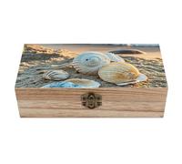 AQRJLPM Wooden Jewelry Box Beautifully Keepsake Box Trinket Box Keepsake Storage Organizer Sleep on Shells Handmade Wooden Box for Storing Jewelry, Coins, Tartot Cards, Small Treasures