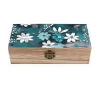 AQRJLPM Wooden Jewelry Box Beautifully Keepsake Box Trinket Box Keepsake Storage Organizer Teal Grey And White Floral Handmade Wooden Box for Storing Jewelry, Coins, Tartot Cards, Small Treasures