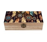 AQRJLPM Wooden Jewelry Box Beautifully Keepsake Box Trinket Box Keepsake Storage Organizer Vintage Ethnic Tribal Feather Handmade Wooden Box for Storing Jewelry, Coins, Tartot Cards, Small Treasures