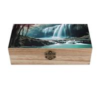 AQRJLPM Wooden Jewelry Box Beautifully Keepsake Box Trinket Box Keepsake Storage Organizer Waterfall Natural Landscape Handmade Wooden Box for Storing Jewelry, Coins, Tartot Cards, Small Treasures