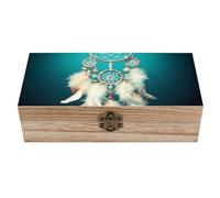 AQRJLPM Wooden Jewelry Box Beautifully Keepsake Box Trinket Box Keepsake Storage Organizer White Dream Catcher Feather Handmade Wooden Box for Storing Jewelry, Coins, Tartot Cards, Small Treasures