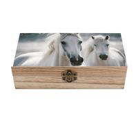 AQRJLPM Wooden Jewelry Box Beautifully Keepsake Box Trinket Box Keepsake Storage Organizer White Horses Handmade Wooden Box for Storing Jewelry, Coins, Tartot Cards, Small Treasures