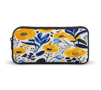 AQRJLPM Yellow And Blue Flowers Pencil Pouch Big Capacity Simple Marker Pouch Portable Aesthetic Zipper Pencil Case