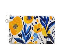 AQRJLPM Yellow And Blue Flowers Wallet Canvas Slim Lightweight Wallets Durable Zippered Card Holder for Men Women