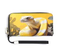 AQRJLPM Yellow And White Python Wallet Leather Zipper Around Clutch Wallet Large Capacity Purse with Wristlet Strap, white, 20.0*10.5cm, Wallet