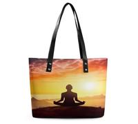 AQRJLPM Yoga Meditation Tote Bag Large Soft Leather Purse with Zipper Lightweight Ladies Shoulder Handbag