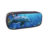 AQRJLPO 3D Underwater World Fish dolphi Prints Flip Leather Pencil Case Cute Pen Pencil Pouch Pencil Box Travel Makeup Bag Stationery Gift for Students Girls Boys Women