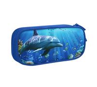 AQRJLPO 3D Underwater World Fish dolphi Prints Pencil Case for Boys Girls Large Capacity Office School Students Stationery Pouch Pencil Holder with 2 Compartments,Blue