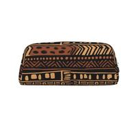 AQRJLPO African Mud Cloth Tribal 1 Print Leather Pencil Case with Silver Zipper, Multi-Use Cosmetic & Stationery Organizer, Waterproof Desk Storage Pouch for School, Office & Travel Gifts