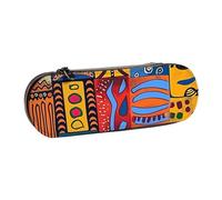AQRJLPO African National Patterns Print Leather Pencil Case Organize, Multi-Use Travel Cosmetic Bag, Zipper Desk Storage Box Compact Gift for School, Office, Travel