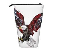 AQRJLPO American Eagle Flag Print Expandable Pencil Case Organize, Stretchable Travel Stationery & Makeup Pouch Desk Storage Box for School, Office, Travel