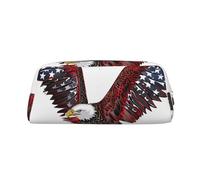 AQRJLPO American Eagle Flag Print Leather Pencil Case with Silver Zipper, Multi-Use Cosmetic & Stationery Organizer, Waterproof Desk Storage Pouch for School, Office & Travel Gifts