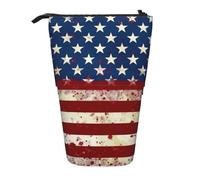 AQRJLPO American Flag Stars Stripes Print Expandable Pencil Case Organize, Stretchable Travel Stationery & Makeup Pouch Desk Storage Box for School, Office, Travel