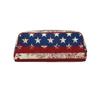 AQRJLPO American Flag Stars Stripes Print Leather Pencil Case with Gold Zipper, Multi-Use Cosmetic & Stationery Organizer, Waterproof Desk Storage Pouch for School, Office & Travel Gifts